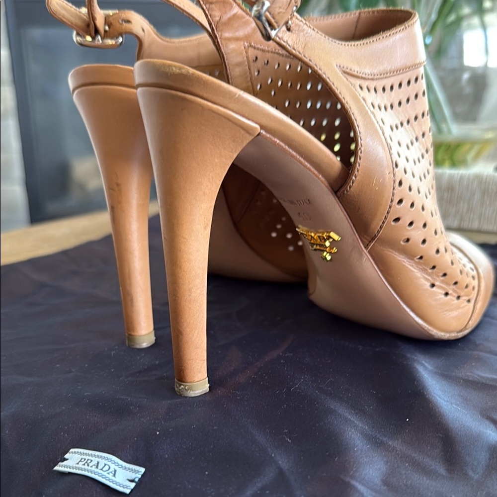 PRADA Tan Peep-Toe Heels - Picture 9 of 10